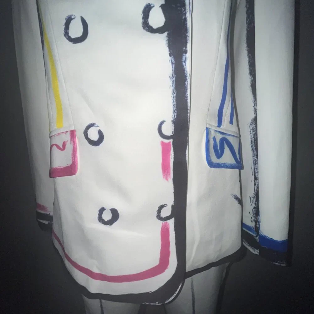 L'ATISTE COLOR ME BAD ARTSY PANTS SUIT GRAPHIC PAINTED CONTRASTING OUTLINE - S - Picture 12 of 16